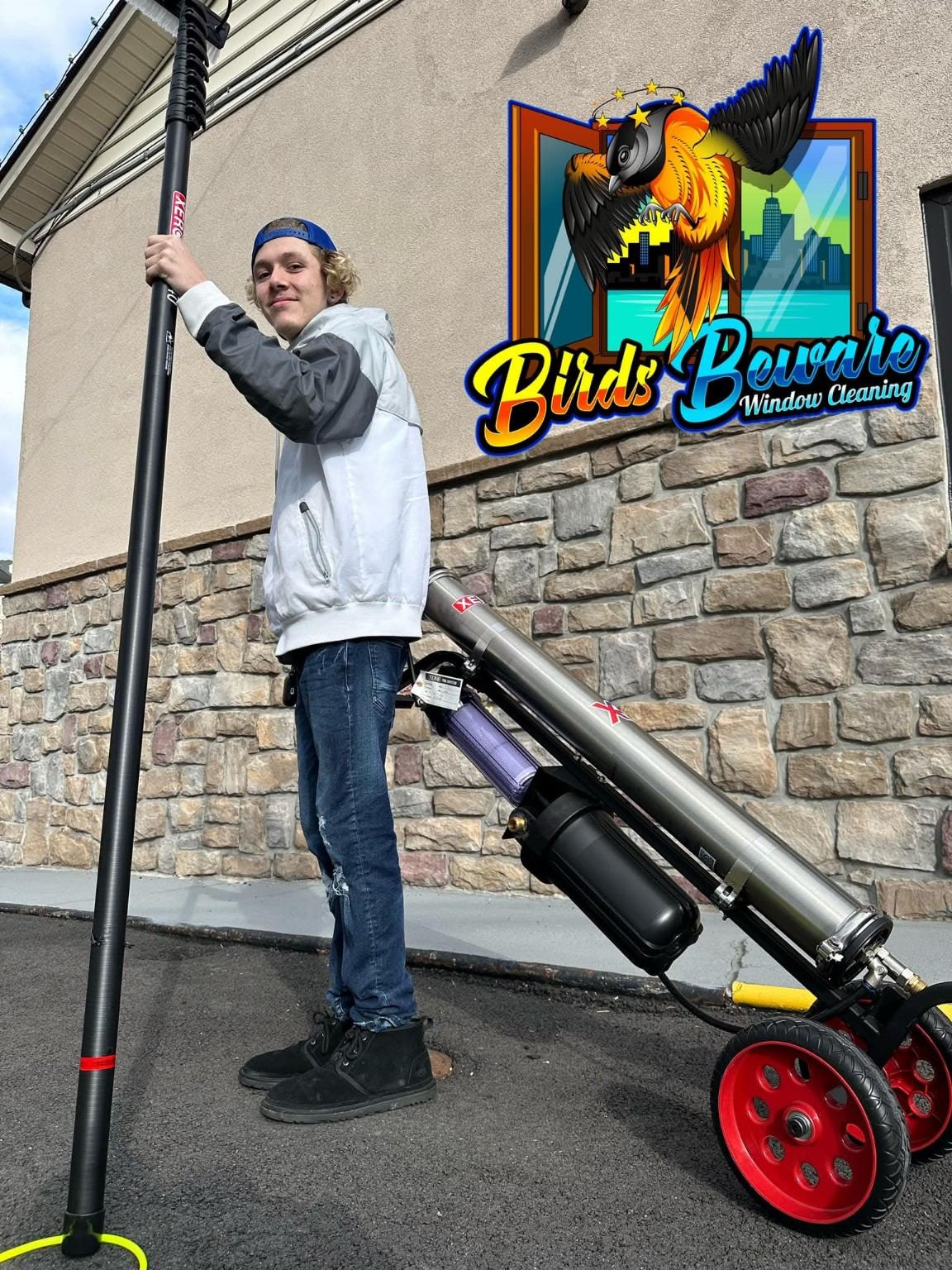 Shaun with window cleaning equipment